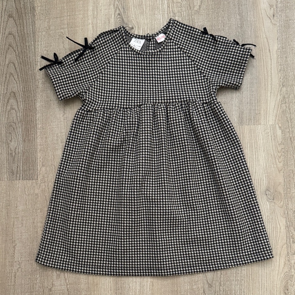 Zara  Black & White Gingham Dress with Sleeve Bows